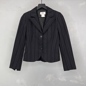 Vintage Vertigo Paris Petites Tailored Blazer In Charcoal Pinstripes Women's S